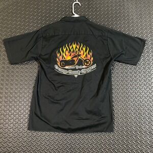 VTG Orange County Choppers Work Shirt Men's L Black Flames Biker Garage Mechanic